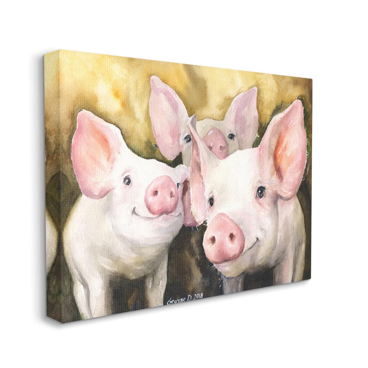 Stupell Industries Baby Pigs Animal Yellow Watercolor Painting Canvas Wall Art